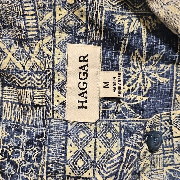 Mens Haggar Blue Print Patterned Short Sleeve Shirt Medium - Picture 2 of 5